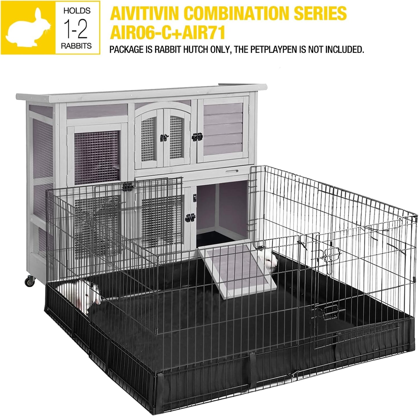Aivituvin 47" Two Story Rabbit Hutch Bunny Cage with Wheels, Indoor Outdoor Guinea Pig Cage with 2 Deep No Leak Tray