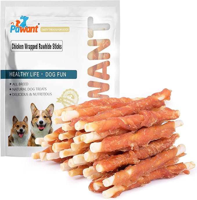 Pawant Puppy Training Snacks Dog Chews Treats Chicken Wrapped White Rawhide Sticks 0.5lb