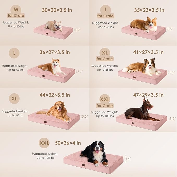 EHEYCIGA Orthopedic Dog Bed Large with Removable Washable Cover, 41IN Pink | Egg Crate Foam Support, Durable Oxford fabric, Non-Slip Bottom, Machine Washable, Soft Waterproof Plush Pet Bed Mat For Crate