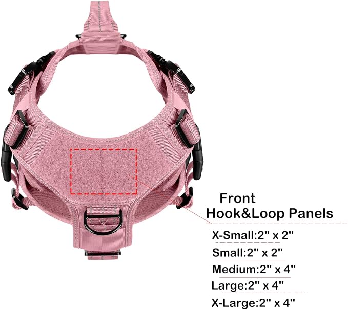ICEFANG No Pull Tactical Dog Harness for X-Large Dogs,Adjustable Dog Vest | Control Handle,MOLLE Panel,Front Hook,3 Leash Clips,Soft Padded,for walking training,Pink,X-Large