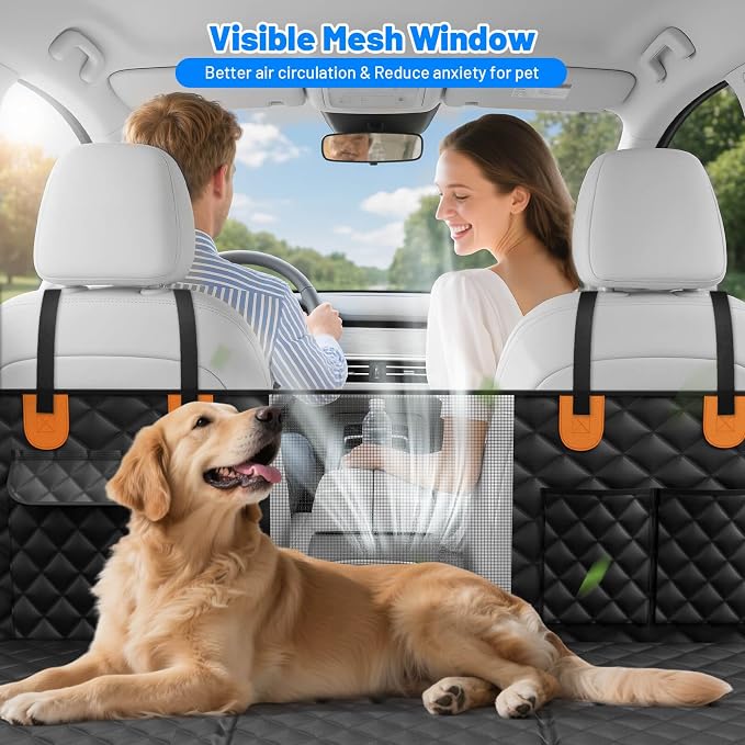Dog Car Seat Cover for Back Seat,Hard Bottom Dog Seat Cover for Truck | Black,For Full-Size Trucks,Waterproof,Anti-Scratching,Safety Non-Slip,600D Oxford,Mesh Window,Storage Pocket