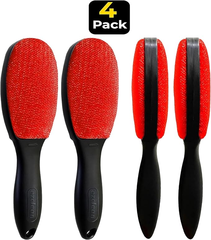 EZCLEAN 4-Pack Red Color Velvet Lint Brush for Clothes Furniture Couch, Pet Hair Remover, Reusable Double Sided Fabric Brush