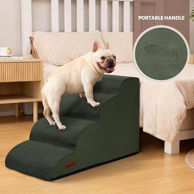 Aodisman Dog Steps for Bed or Couch,4-Step Pet Stairs Ramp for Small Dogs | 17.4" H Indoor Non-Slip Dog Stairs Help Senior Dogs,Short-Legged Breeds,Puppies and Cats to Reach Beds and Chairs,Grey,Green