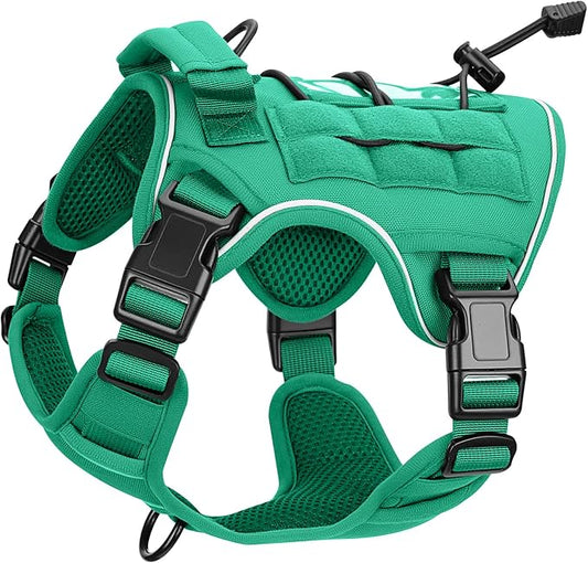 Heavy-Duty Tactical Dog Harness for Large Dogs, No Pull Adjustable Reflective Pet Vest with Molle System, K9 Military-Grade Control for Service Training, Outdoor & 10+ Breeds, Turquoise, Small