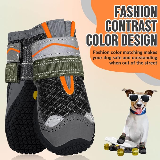 SlowTon Dog Shoes for Large Small Medium Dogs - Breathable Dog Boots for Summer Hot Pavement, Paw Protector for Outdoor Walking Winter Snow, Anti-Slip Rubber Dog Booties for Hardwood Floor (B, 1)