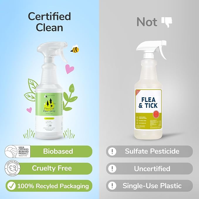 kin+kind Natural Flea and Tick Prevention for Dogs & Cats, Non-Greasy Coat Spray, Lemongrass, Vet-Formulated, 32 fl oz
