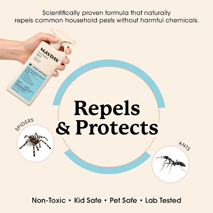 MAYDAY Pest Control Spray – Peppermint & Rosemary Natural Insect Spray for Spiders, Ants & Bugs – Scientifically Proven, Non-Toxic, Safe for Kids & Pets, Indoor & Outdoor – 16 oz