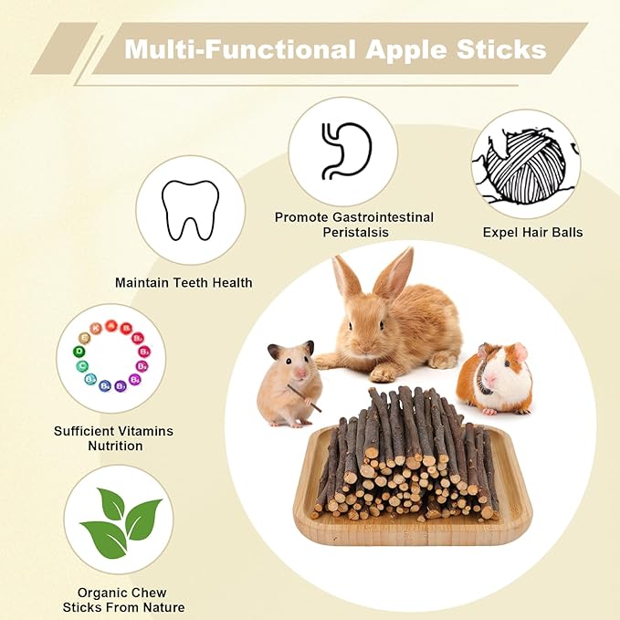 900g Apple Sticks Wood Chew Sticks Toys for Rabbits Chinchillas Guinea Pigs Hamsters Bunny Molar Chew Treats Toys for Teeth, Small Animals Snacks