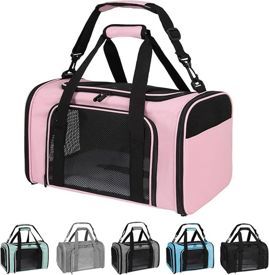 Cat Carriers Soft-Sided,Pet Carrier for Small Cats Dogs Puppies up to 1-15 LBS,TSA Airline Approved, (Medium,Pink)