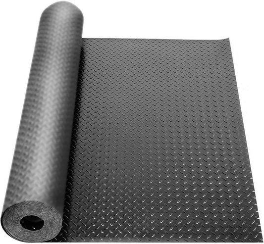 16.4 x 3.3Ft Garage Rubber Flooring Roll, 3 mm Thickness Floor Mat, Diamond Plate PVC Rubber Trailer Mats Non-Slip Flooring for Garage Gym Horse Stall Home Patio (Black)