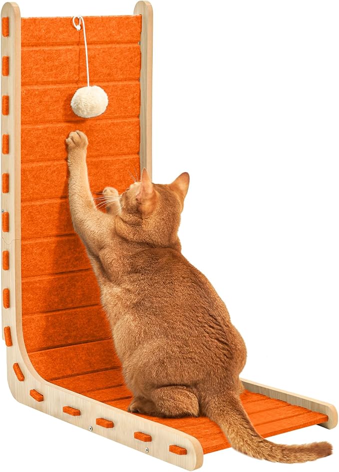 Cat Scratch Pad Felt Cat Scratcher for Indoor Cats Scratching Board Scratchers for Large Cat Scratch Furniture Protector with Ball Kitten Toys L Shape 26.8 Inch Orange