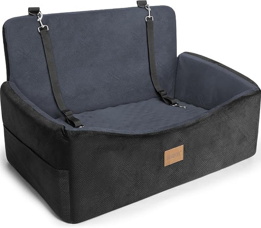 Dog Car Seat for Large Medium Sized Dogs Under 55 lbs, Dog Booster Seat for 2 Small Dogs with Detachable Washable Cover and Cushion, Memory Foam Pet Car Seat with 2 Safety Belts and Storage Pockets