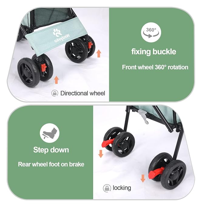3 in 1 Pet Stroller for Small Dogs and Cats, Foldable Pet Stroller with Adjustable Handle, 6 Wheels, Breathable Mesh, Large Capacity, Easy to Carry, Green (Tealblue)