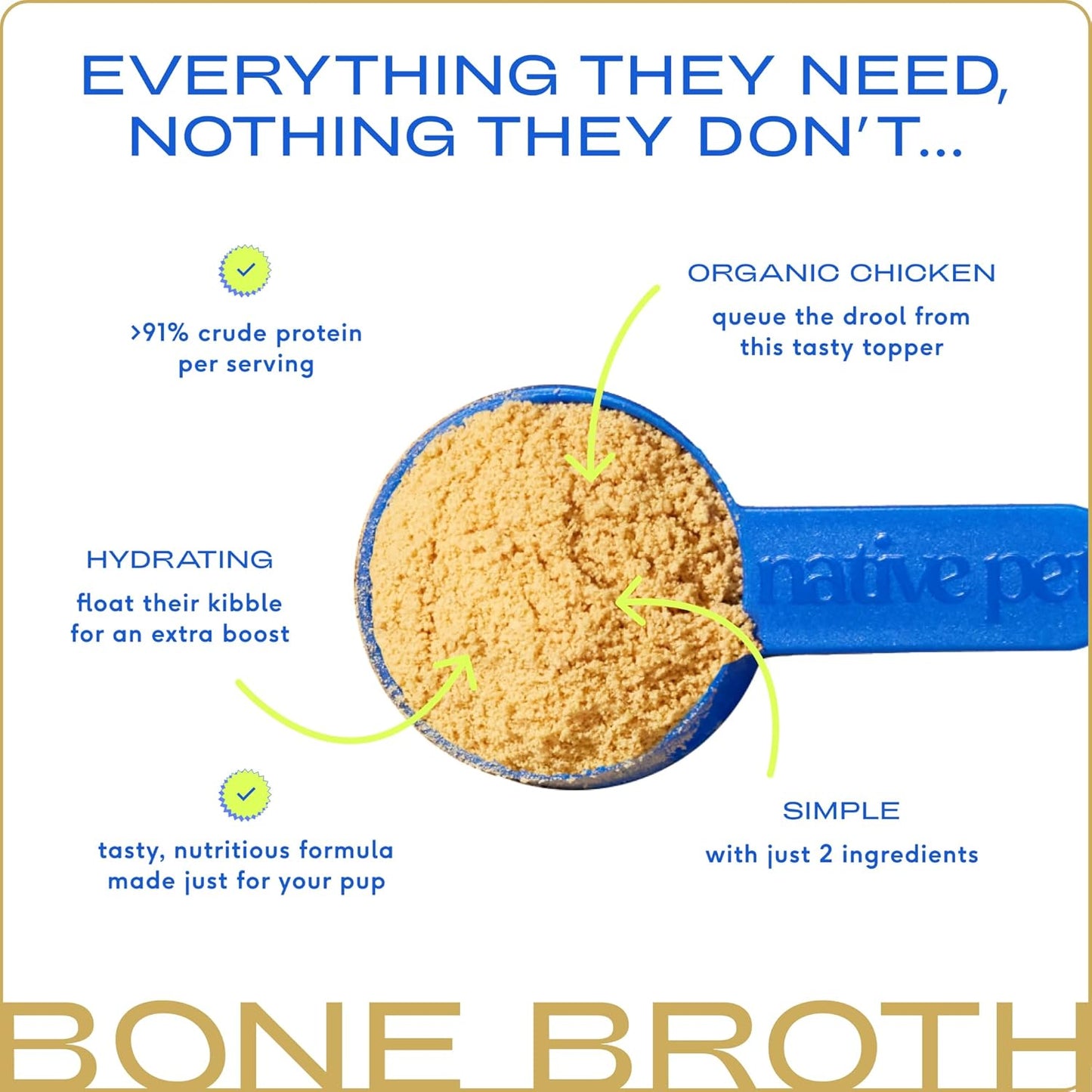Native Pet Bone Broth for Dogs and Cats - Chicken Bone Broth Powder Dog Food Toppers for Picky Eaters - Provides Extra Nutrition for Joint Strength, Immune Support & Heart Health - 48 Scoops