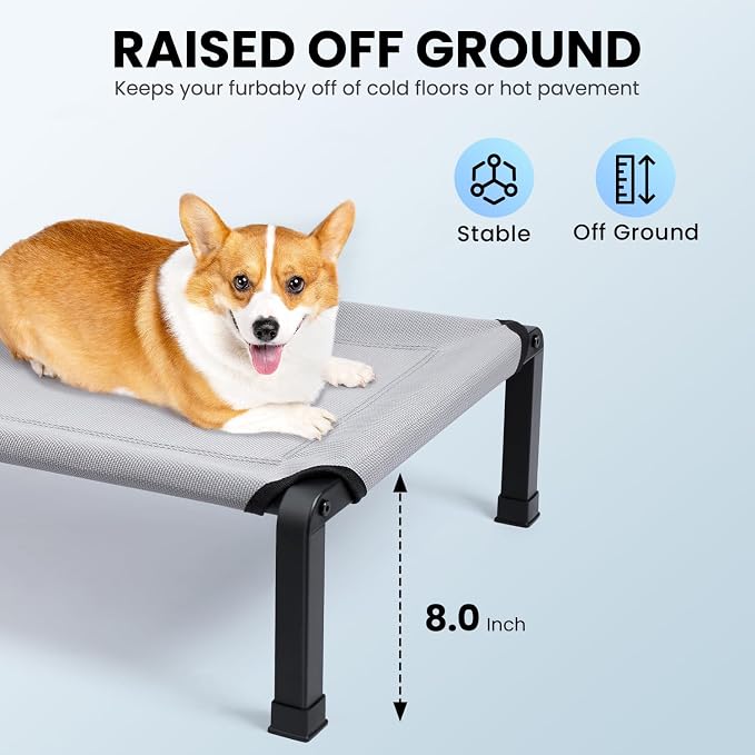 Elevated Dog Bed, Cooling Raised Pet Cot with Chew Proof Mesh Fabric and Steel Frame, Portable Dog Cot Bed with No-Slip Rubber Feet, 42 in