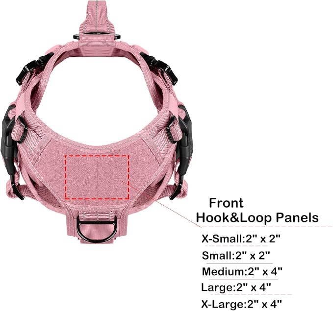 ICEFANG No Pull Tactical Dog Harness for Medium Dogs,Adjustable Dog Vest | Control Handle,MOLLE Panel,Front Hook,3 Leash Clips,Soft Padded,for walking training,Pink,Medium