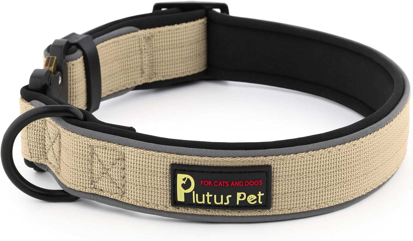 Plutus Pet Tactical Dog Collar, Reflective, Adjustable Heavy Duty Dog Collar, Soft Padded and Comfortable, for Small Medium and Large Dogs (Beige, M)
