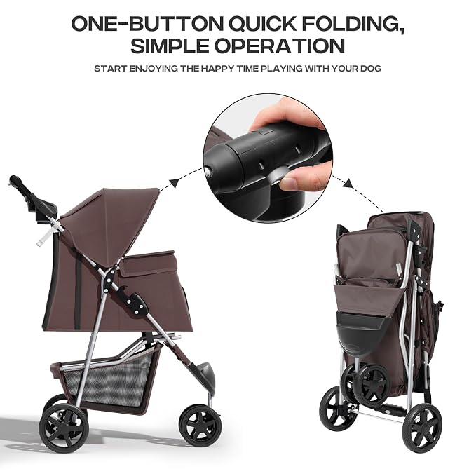 Pet Stroller for Small Dogs 10 lbs, Dog Stroller for Medium Dogs 30 lbs, Cat Strollers for 2 Cats, 3 Wheels Foldable Jogger Puppy Stroller with Storage Basket and Cup Holder, Coffee
