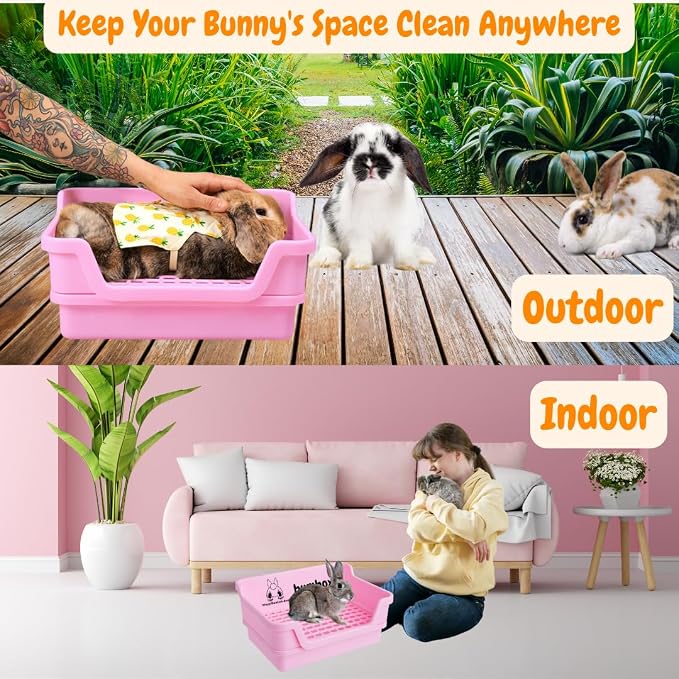 HoppScotch.bun Bumbox Large Rabbit Litter Box, 15.75" Training Cage with Plastic Grid for Small Animals, Indoor/Outdoor, Pink
