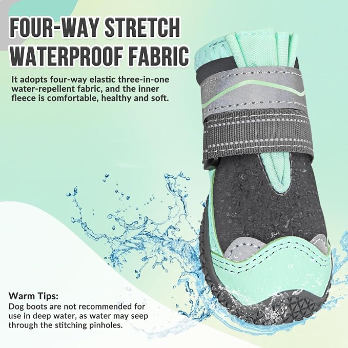 SlowTon Dog Shoes for Large Small Medium Dogs - Waterproof Dog Boots for Summer Hot Pavement, Paw Protector for Outdoor Walking Winter Snow, Anti-Slip Rubber Dog Booties for Hardwood Floor (GR, 3)
