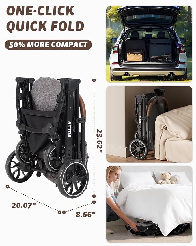 HITTITE Pet Stroller with Weatherproof Cover, All-Terrain 4-Wheel Cat & Dog Stroller with Adjustable Canopy, Foldable Dog Strollers with Storage Basket for Small to Medium Dogs Up to 55 lbs.