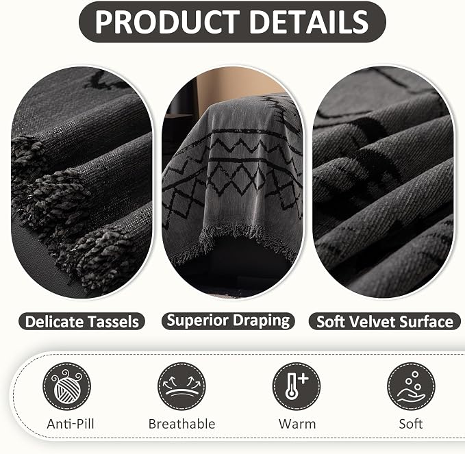 VClife Couch Cover Bohemian Tribal Sofa Cover Washable Sofa Protector, Non Slip Dark Gray Couch Covers for 2 Cushion Couch Sofa Thick Soft Chenille Sofa Slipcover 71"X118"