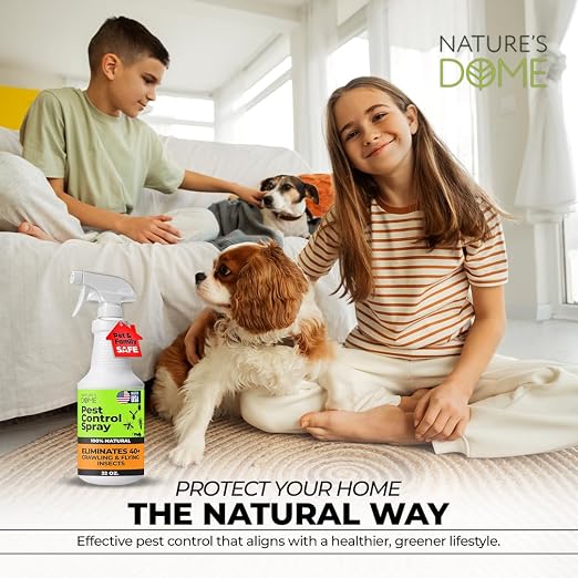 Nature’s Dome Pest Control Spray 32 Oz | Natural Ant Killer & Bug Spray for Indoor & Outdoor Use | Eco-Friendly Bug Spray for Flea, Ticks, Ant & Mosquitos | Safe for Pets and Kids