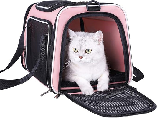 Soft Pet Carrier for Medium Cats and Small Dogs with Cozy Bed, 3 Doors, Top Entrance | Airline Approved, Escape-Proof, Breathable, Leak-Proof, Easy Storage (Pink)
