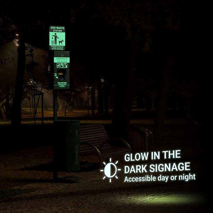 Dog Waste Station with Foot Pedal, 400 Bags, 50 Can Liners, Glow in the Dark Sign, Bag Dispenser, Hand Sanitizer, Outdoor Trash Can