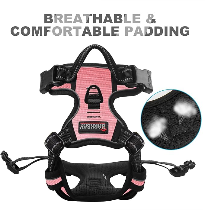 BARKBAY Dog Harness No Pull for Small Sized Dog Front Back Clips,Dog Vest | Soft Padded No Choke With Handle,Easy On&Off,Adjustable Reflective For Walking Training Running(Light Pink,XS)