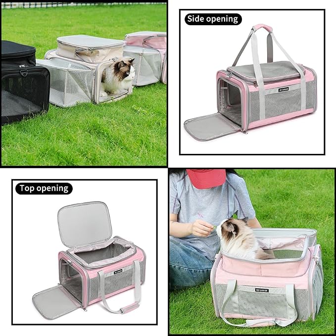 Airline Approved Pet Carrier for Cats and Small Dogs up to 15 lbs, Breathable Mesh, Portable Travel Bag for Bearded Dragon, Puppies Animal Hangbag, Rabbit Cage (Pink, Expandable)