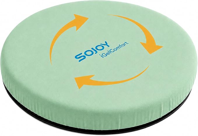 Sojoy iGelComfort Deluxe Gel Swivel Seat Cushion with Supportive Memory Foam 360 Degrees Rotating Seat Cushion for Home,Stool Chair,Office (Green, 13.5 * 13.5 * 1.75 inches)
