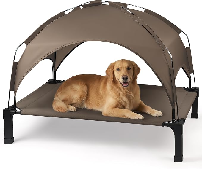 Elevated Dog Bed with Removable Canopy, Sun Protection Shade Tent Dog Cot | Portable Outdoor Dog Bed, Raised Pet Cooling Cot Bed for Dogs, 51in