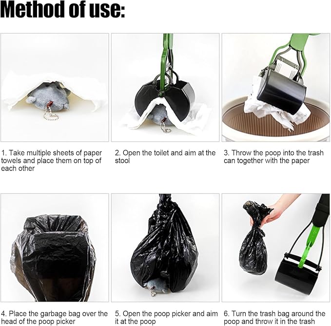 Pet Pooper Scooper, 23.7 Heavy Duty Dog Pooper Scooper, Long Handle Poop Picker Upper, Portable Pet Waste Grabber for Yard, Grass, Dirt, Double Spring, Dog Supplies (Green+Black)