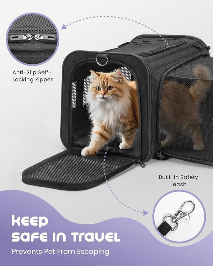 MIDOG Cat Carrier Soft for Small-Medium Cats Up to 25lbs, Airline Approved | Expandable Square Design,Comfort & Breathable Window,Equipped with anti-slip lock zippers and an internal safety leash