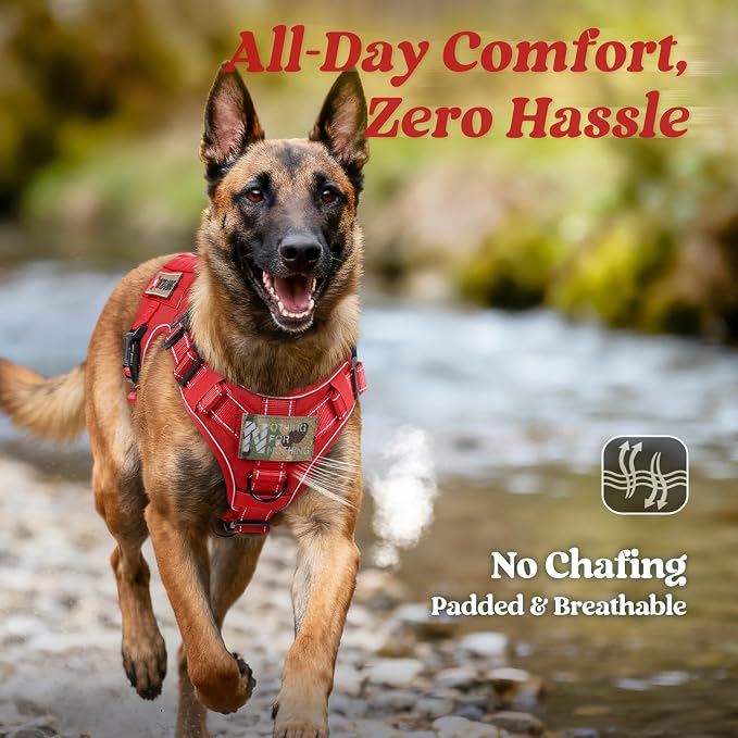 rabbitgoo Tactical Dog Harness X-Large, Heavy Duty Military No Pull Vest | Sturdy Metal Buckles, 5 Adjustments, Molle System, Powerful Pullers for Training, Hunting, Outdoor, Red Reflex, X-Large