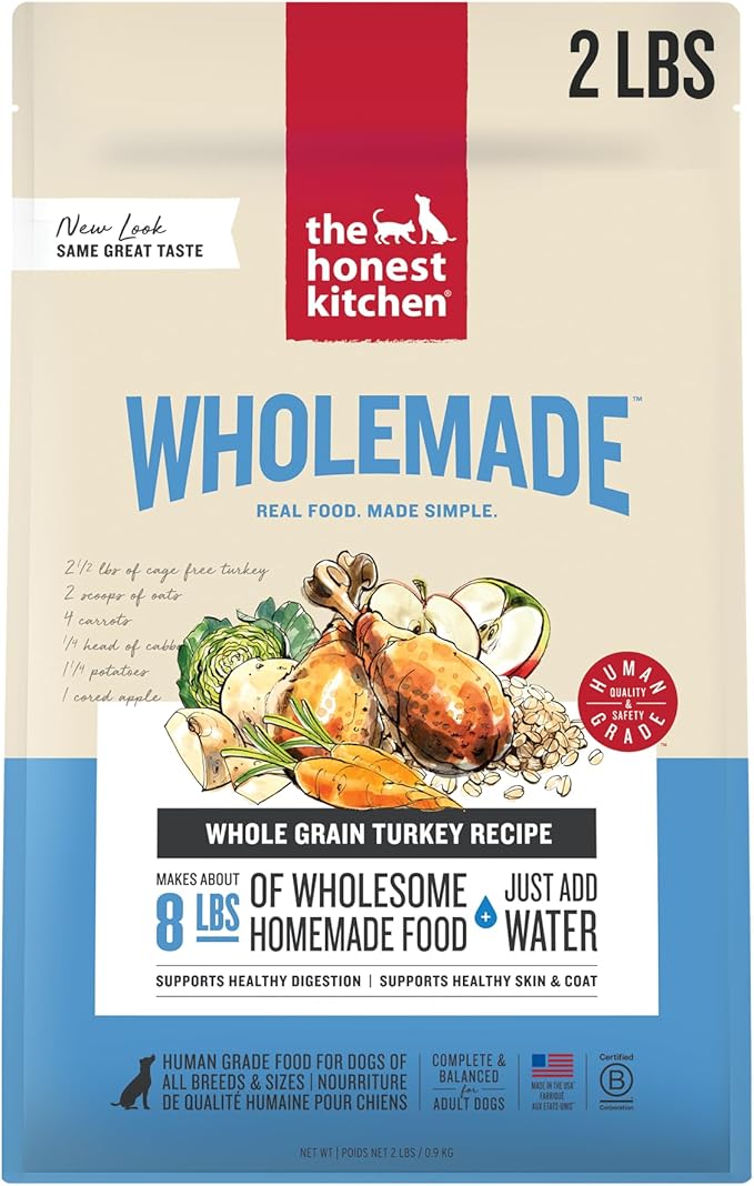 The Honest Kitchen Human Grade Wholemade™ Dehydrated Whole Grain Turkey Dog Food - Complete & Balanced Meal or Topper - 2 lb Bag