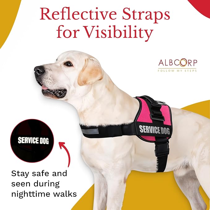 Service Dog Vest Harness – Reflective Service Animal Vest, No-Pull Harness with Handle & Mesh Padding – Sizes XXS-XL for Puppies – 2 Removable Service Patches Included (Extra Large, Pink)