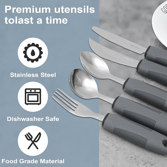 Adaptive Utensils, Weighted Utensils for Hand Tremors, Utensils for Parkinsons Patients,Elderly,Arthritis,Weak Hand Grip,Tremors & Handicapped. Stainless Steel Knife,Fork and Spoons Set (regular 4pcs)