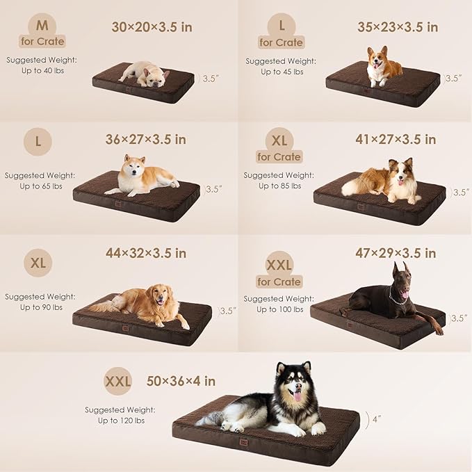 EHEYCIGA Orthopedic Dog Bed Large with Removable Washable Cover, 36IN Brown | Egg Crate Foam Support, Durable Oxford fabric, Non-Slip Bottom, Machine Washable, Soft Waterproof Plush Pet Bed Mat For Crate