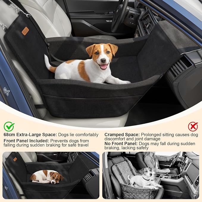 Elevated Dog Car Seat for Small and Medium Dogs Up to 35 lb | 4" High-Density Foam Dog Car Bed, 2 Storage Pockets,3 Safety Belts,Fully Removable and Washable for Easy Care,Black