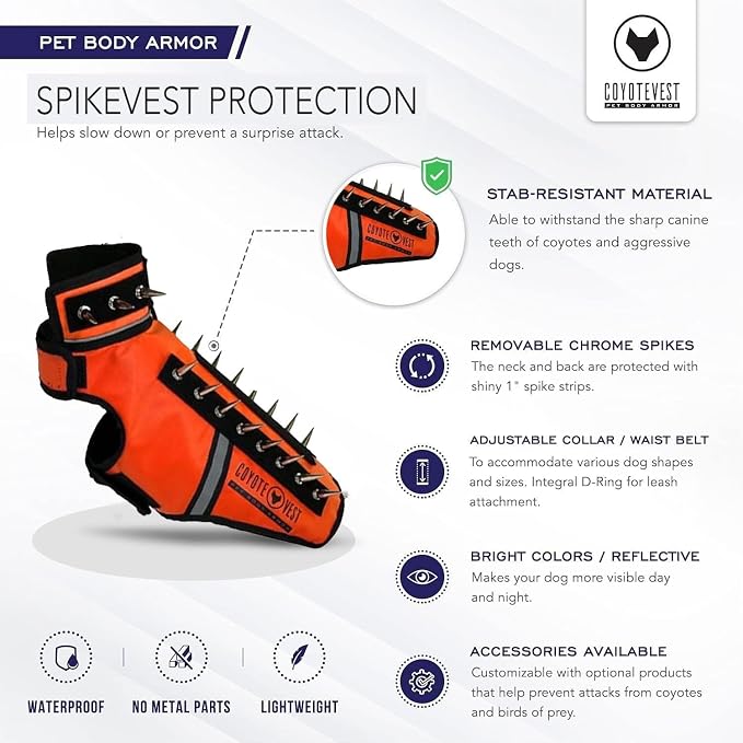 CoyoteVest SpikeVest Dog Harness, Made in the USA, XXS-Yellow | Stab-Resistant Protective Vest | Coyote Vest for Dogs | Defends Against Coyotes, Dogs, Birds of Prey | Reflective Safety