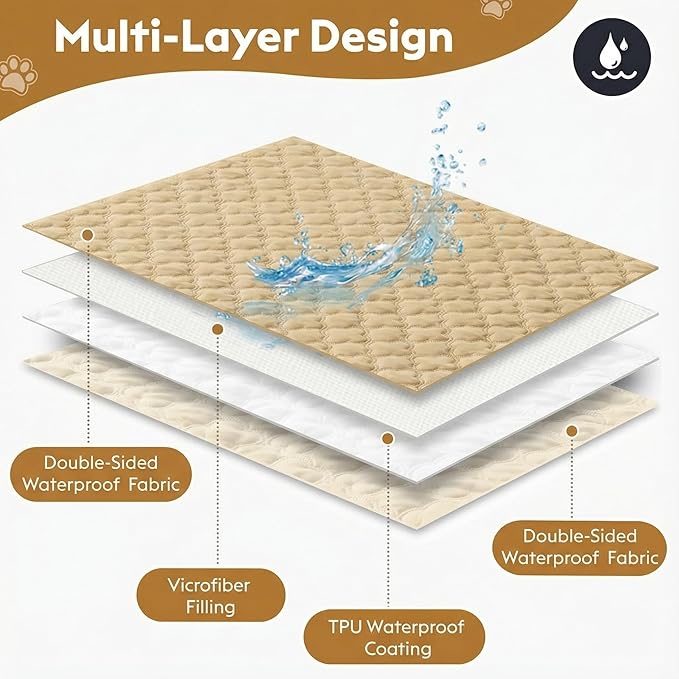 Waterproof Dog Blanket, Couch Cover for Dogs Washable, Reversible Dog Bed Cover, Couch Furniture Protector. (Dark＆Light Beige, 82 X 82 Inch - 1 Pack)