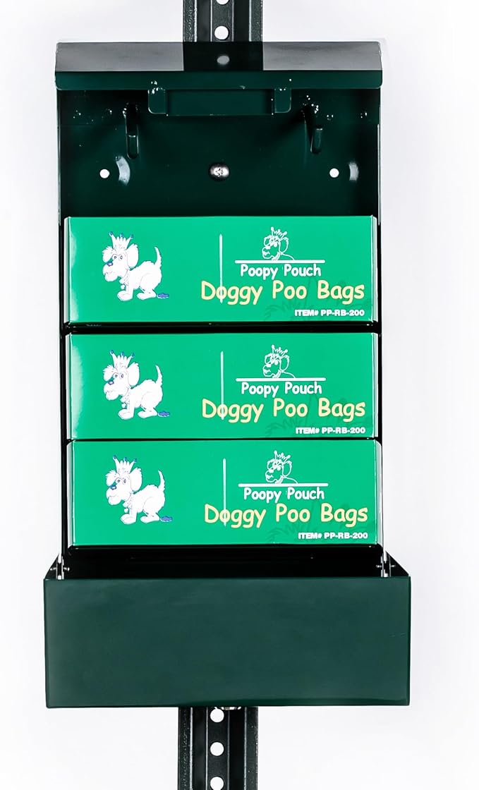 Dog Poop Bag Dispenser Wall Mount & Post Mount - Green Powder-Coated Steel Indoor and Outdoor Dog Bag Dispenser - Includes a Locking Mechanism and Holds up to 600 Roll Refills