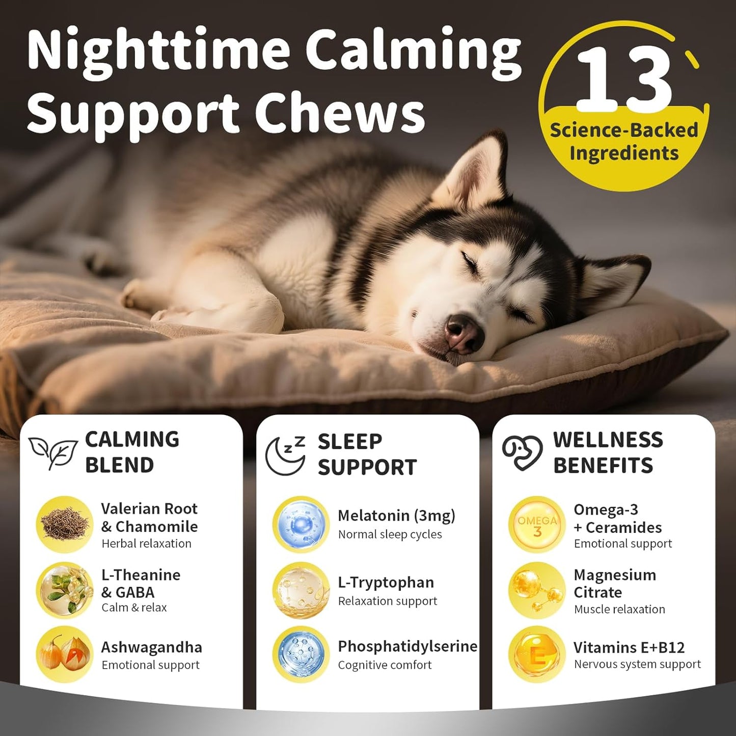 Melatonin for Dogs, Calming Chews with Valerian Root & L-Theanine for Sleep Aid & Emotional Support, Calming Treats for Stress Anxiety Relief - Thunder, Fireworks, Barking, Bacon Flavor, 90Ct