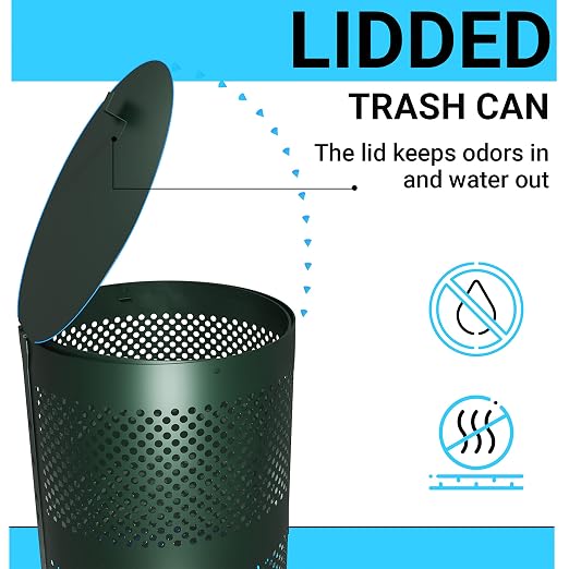 EMMA + OLIVER 11.5 Gallon Stainless Steel Outdoor Trash Can with | Freestanding or Mountable Design, 20 Trash Bags Included, Green