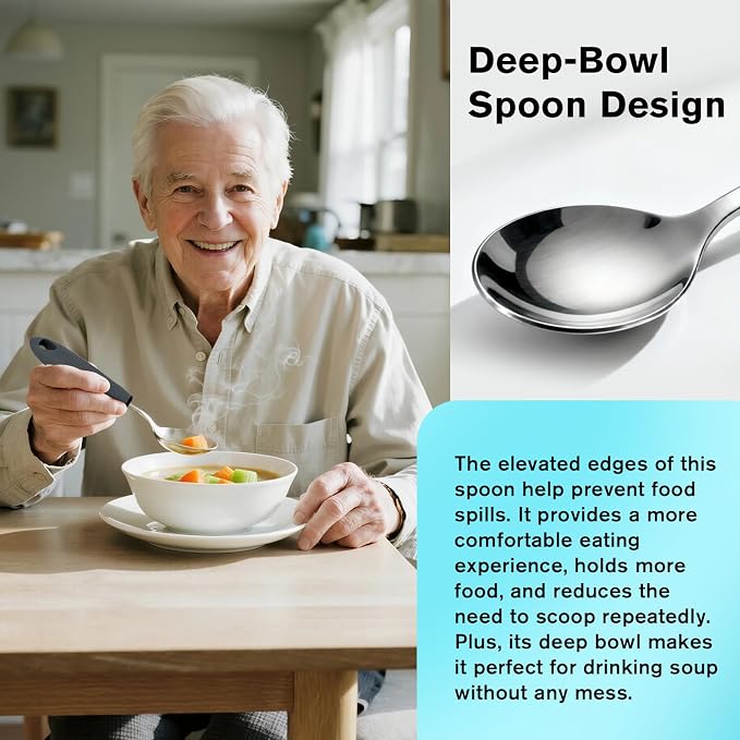 AuntyFey 4PCS Weighted Adaptive Utensils, Parkinsons Utensils for Hand Tremors, Elderly, 3.5oz Weighted Utensils for Tremors and Parkinsons Patients, Disabled (Gray, Straight)
