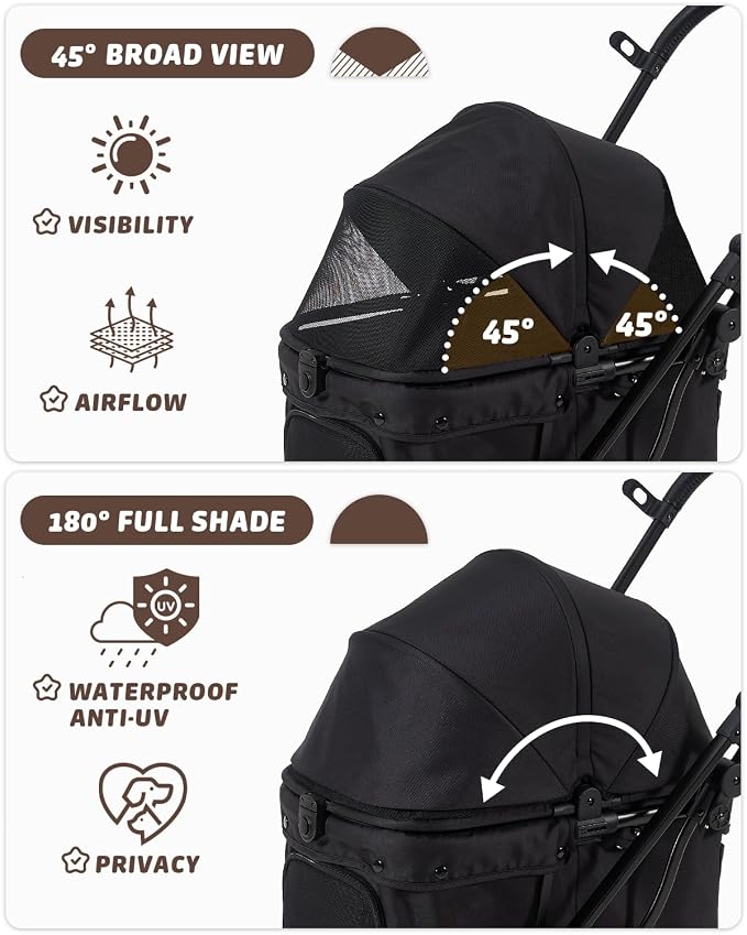 HITTITE Pet Stroller with Weatherproof Cover, All-Terrain 4-Wheel Cat & Dog Stroller with Adjustable Canopy, Foldable Dog Strollers with Storage Basket for Small to Medium Dogs Up to 55 lbs.