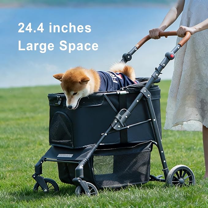 Medium Pet Stroller for Small & Medium Dogs, Double Dog Stroller for 2 Dogs, 80 Lbs Capacity Lightweight Integrated Design, Easy Setup Durable Pet Cart with Safe & Comfort Travel