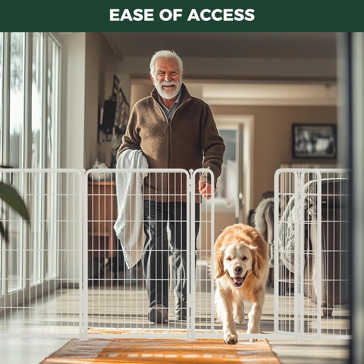 FXW Homeplus Unleashed Indoor Dog Playpen - Stress-Free and Safe Play, Heavy Duty 45 Inch 8 Wire Panels Dog Pen for Large Dogs, White│Patented